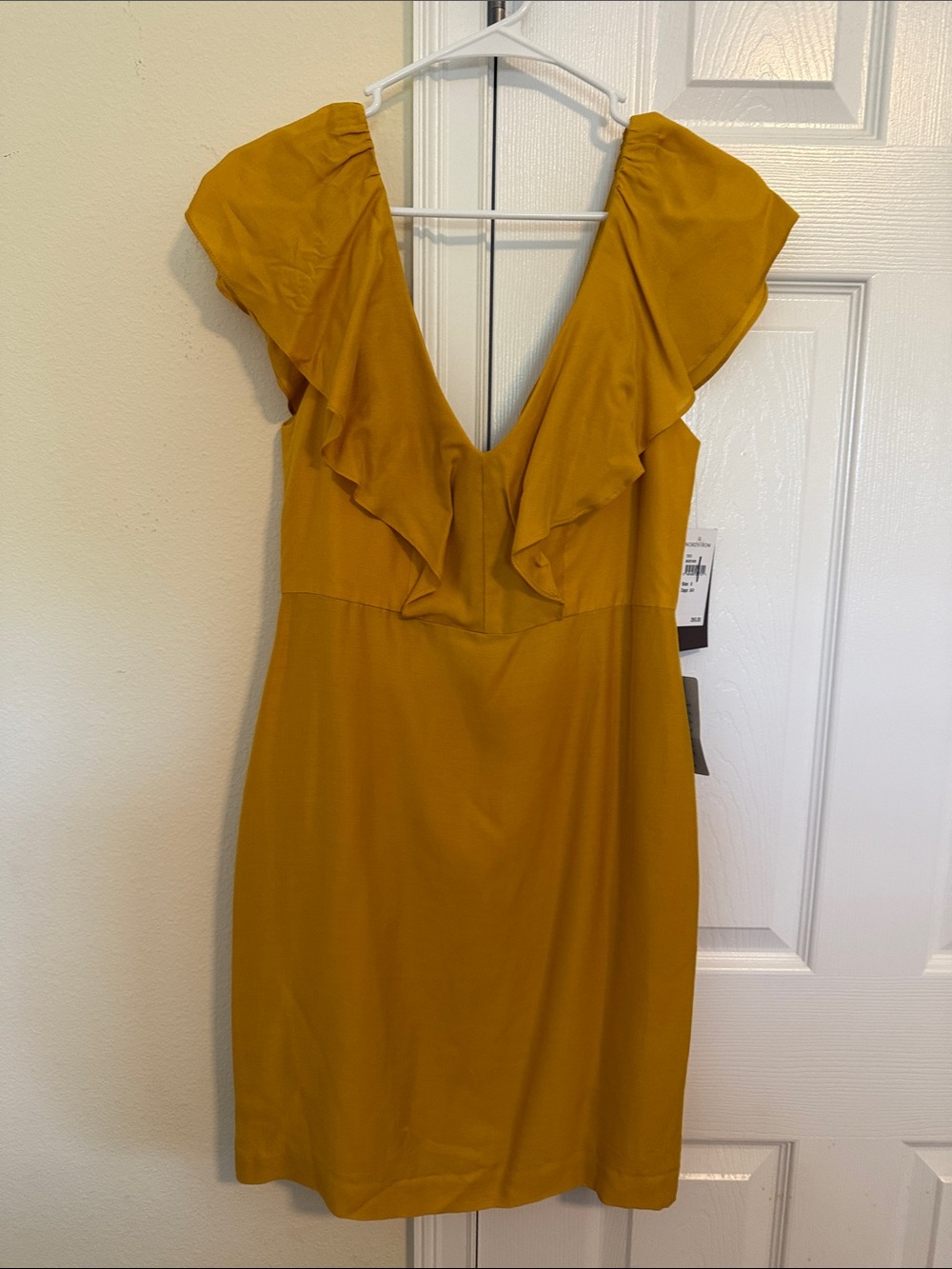 Jenny Yoo Mustard Ruffle V-Neck Mini Dress